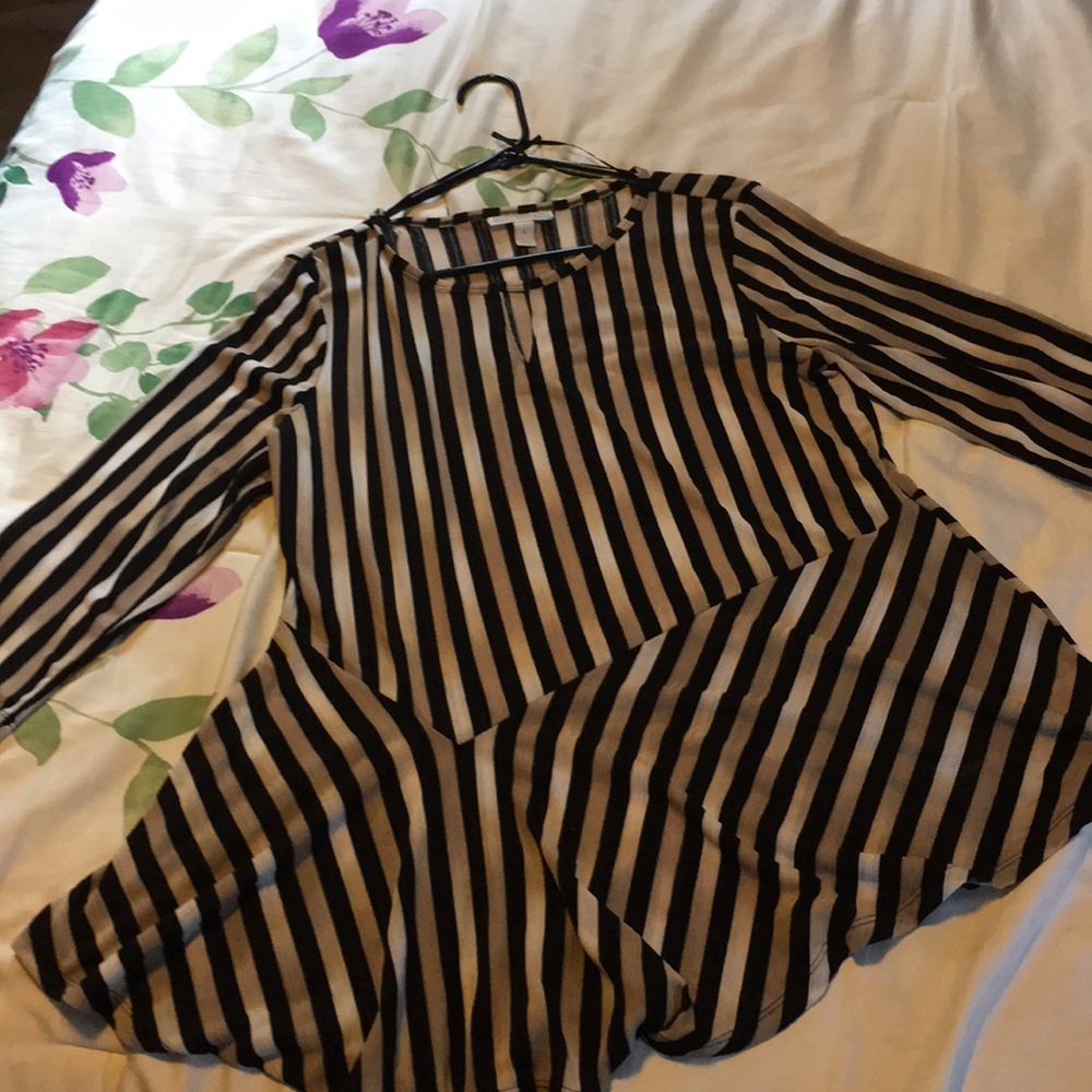 Stripped tunic length asymmetrical shirt
